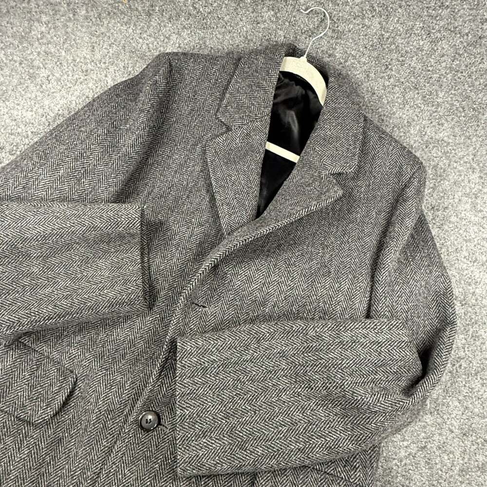 London Fog Overcoat Size 42 Grey Herringbone Wool Winter Jacket